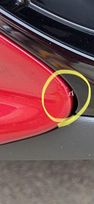 The crack in the bumper is still there. 