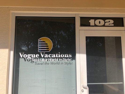 Window logo vinyl for Vogue Vacations