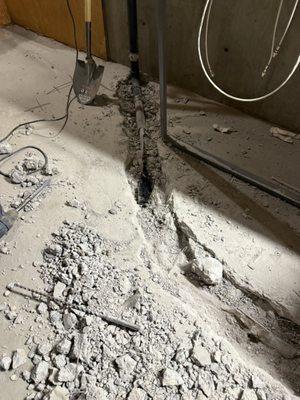interior sewer line breakup and new sewer installation