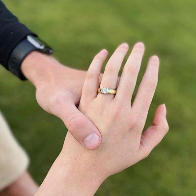 Engagement ring custom made at Ted Blum Jewelers.