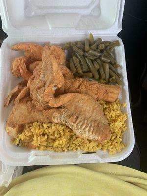 Seafood rice with fried shrimp and fish