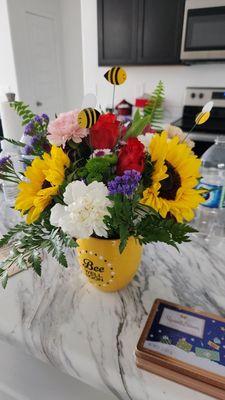 Beautiful Bee well bouquet and chocolates, same day delivery.