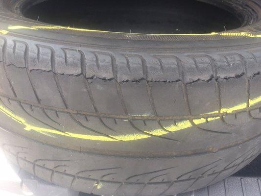 Other tire shop highlighted the tear on the tire. Tire was sold to me like this.