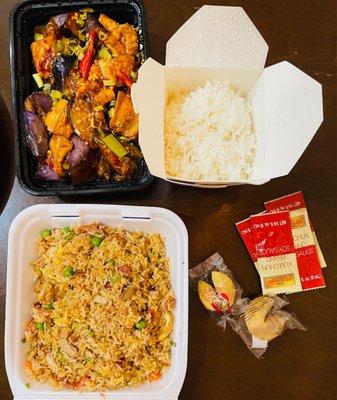 Chinese Eggplant with Tofu & BBQ Pork Fried Rice