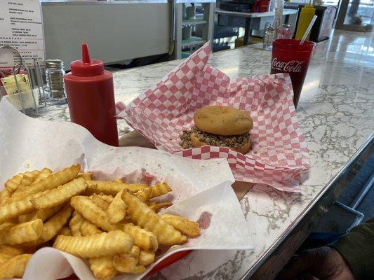 The Maidrite special comes with their signature loose meat sandwich, a huge order of fries and a drink. Tasty!