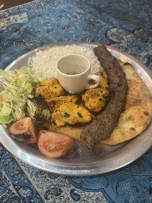 Chicken and beef kebab platter
