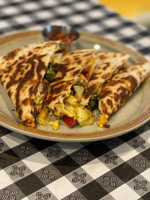 Breakfast Quesadillas with delicious peach salsa, a great choice for brunch!