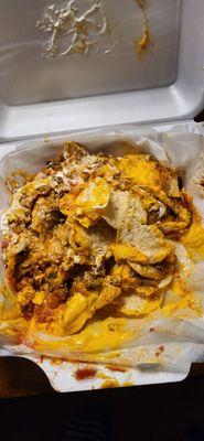 Soggy nachos! Probably 2 T. of meat