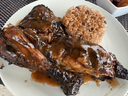 Jerk chicken ($20 - lunch size) w/rice and peas