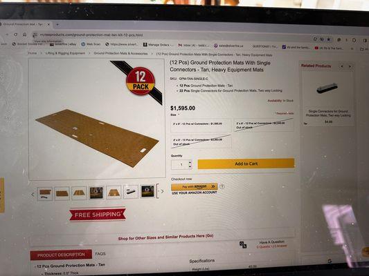 Free Shipping noted on add, but over $400 in shipping added at checkout!