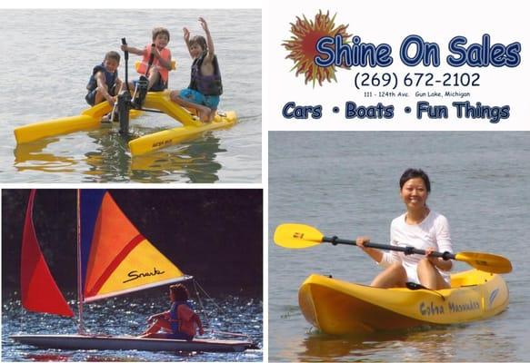 Kayaks, sailboats, pedalboats