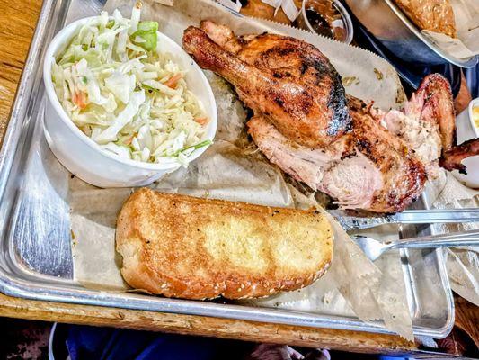 5-3-25. BBQ chicken, cole slaw and a slice of toast.