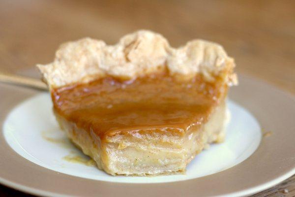 Inside of Caramel Apple Cider Pie - good, quite sweet from the caramel on top
