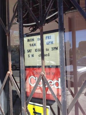 Store hours as of May 2014