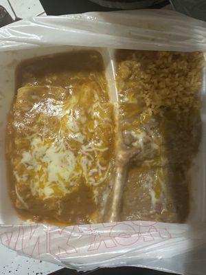 Pile of mush supposedly chicken enchiladas