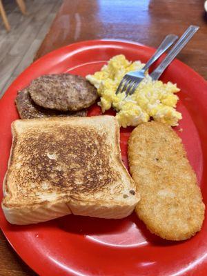 Eggs sausage and hash browns