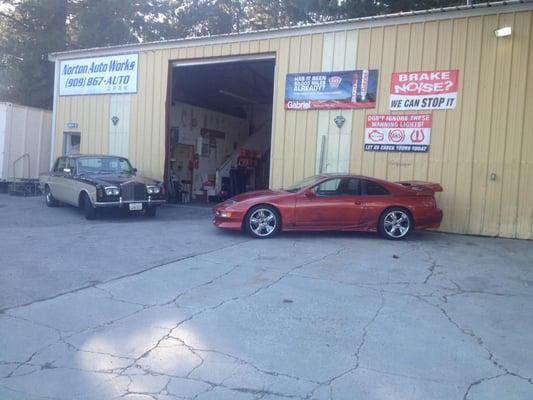 We work on everything as you can see. that's a rolls royce and a nissian 300zx
