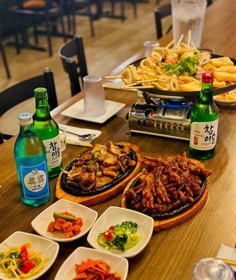 Pork Belly BBQ, Spicy Chicken Feet, Fishcake Skewer Stew, Jinro is back, Fresh, Original Soju