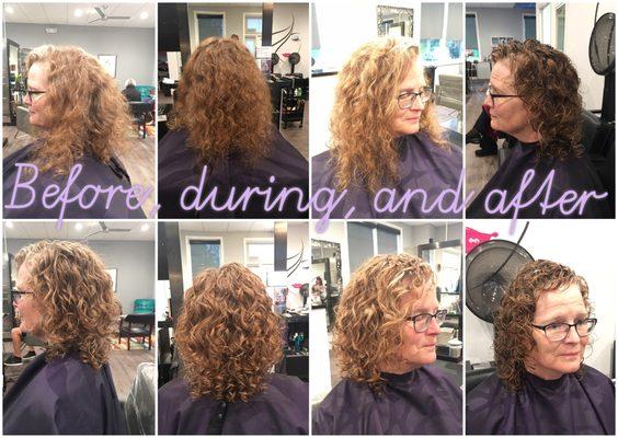 Curly cut before during and after