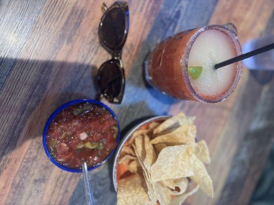 Strawberry margarita and salsa