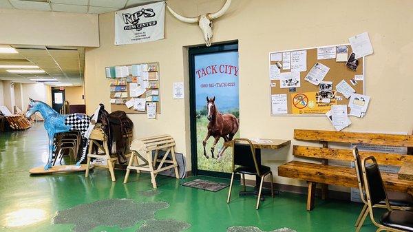 Gathering place where you'll find billboards of local auctions, professional services offered...etc..