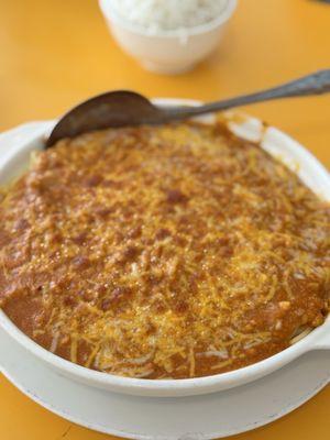 Baked spaghetti with meat sauce