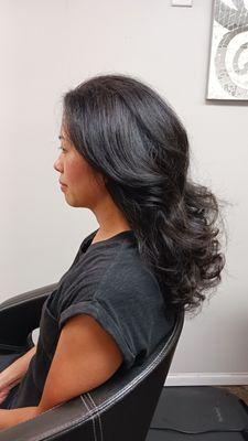 Thick Dense Corse hair with long layered cut. blow dry and Flat Ironed
$150