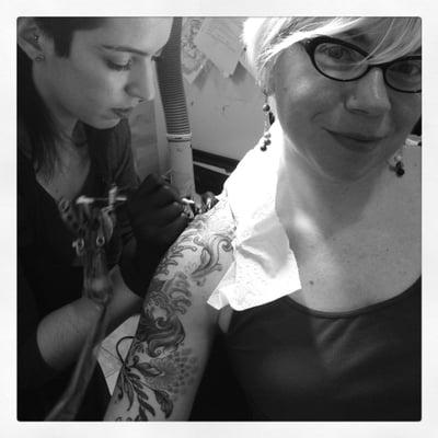 Abby tattooing Jessica A.!