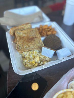 French Toast, eggs, sausage, potatoes 9/10