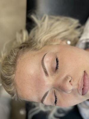 Powder brows with a few microblading strokes in the front!