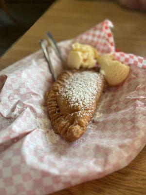 Fried Pie (peach cobbler) with Bluebell ice cream! Really delicious!!