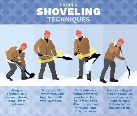 Make sure to use proper shoveling technique when shoveling all this snow to keep from causing injuries like low back pain and muscle spasms.