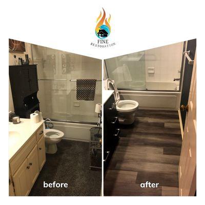 Before and after - water damage in bathroom