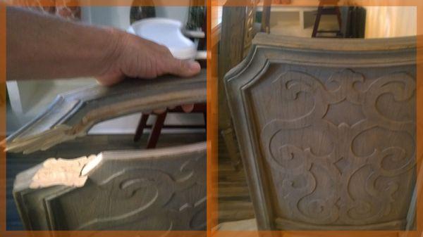 With the back broken, this chair needed our TLC and now it's back with its family again.