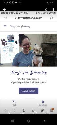 A photo of my website and of a client of mine with her dog