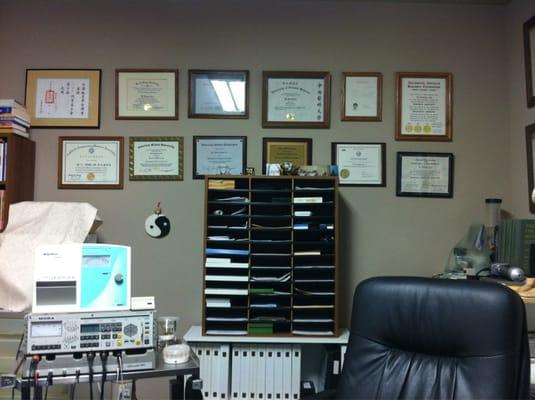 All his certifications from American Global University, University of Oriental Medicine, California Acupuncturist Certification