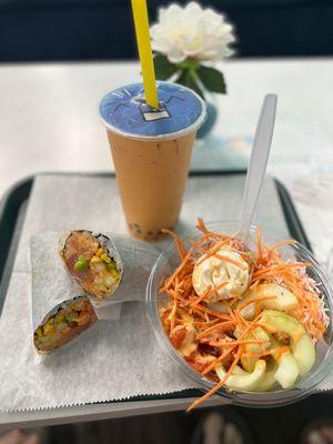 Sushi burrito and poke bowl. Good price, great food