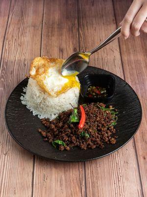 Thai Holy Basil with Ground Wagyu Beef(Served with Fried Egg and rice)