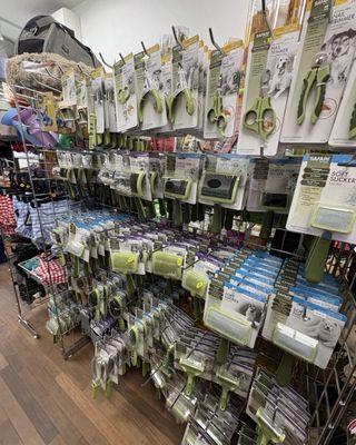 Lots of brushes, combs, grooming supplies