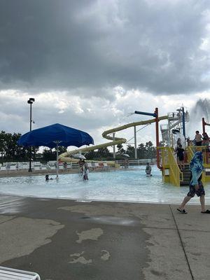 Water slide and view of kid play area