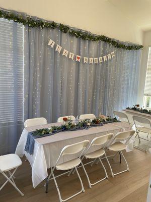 Tables and chairs for a post wedding brunch
