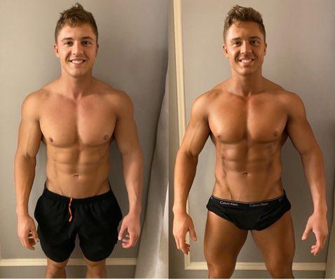 Nick T before and after photos! Ab contouring and a deep tan head to toe!