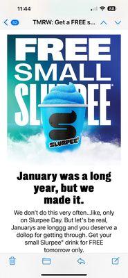 Free small Slurpee on 1/31/25
