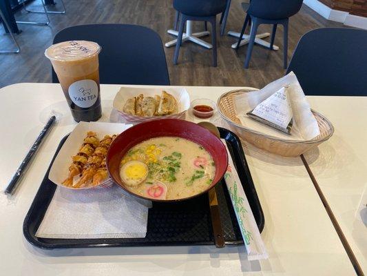 A2. Shrimp Tempura Onigiri Shrimp Tempra Ramen Chicken Gyoza Thai Milk Tea