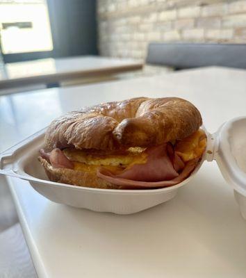 Hot Ham and Cheese Croissant with egg