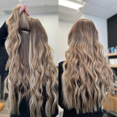 One row of hair extensions, bronde balayage