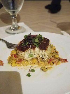 Crab cake.  Strictly meat and light on fillet