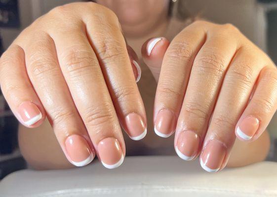 Full set, acrylic French.