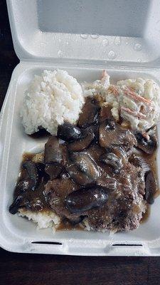 Hamburger Steak Buggah is Ono yessah Found a Great plate Lunch Shop also have poke too