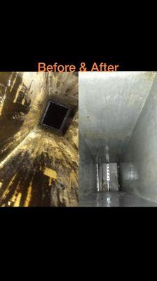 Hood duct cleaning before and after.